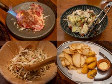 居酒屋 傳幸（でんこう）　
丸太空間で遊び心メニュー