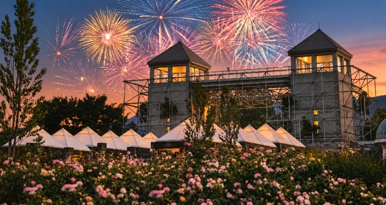 前橋産花火とバラで祝う　
ぐんまフラワーパークプラス1周年